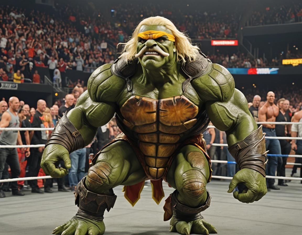 Hulk Hogan Turtle Wrestler in Hyperrealistic Style