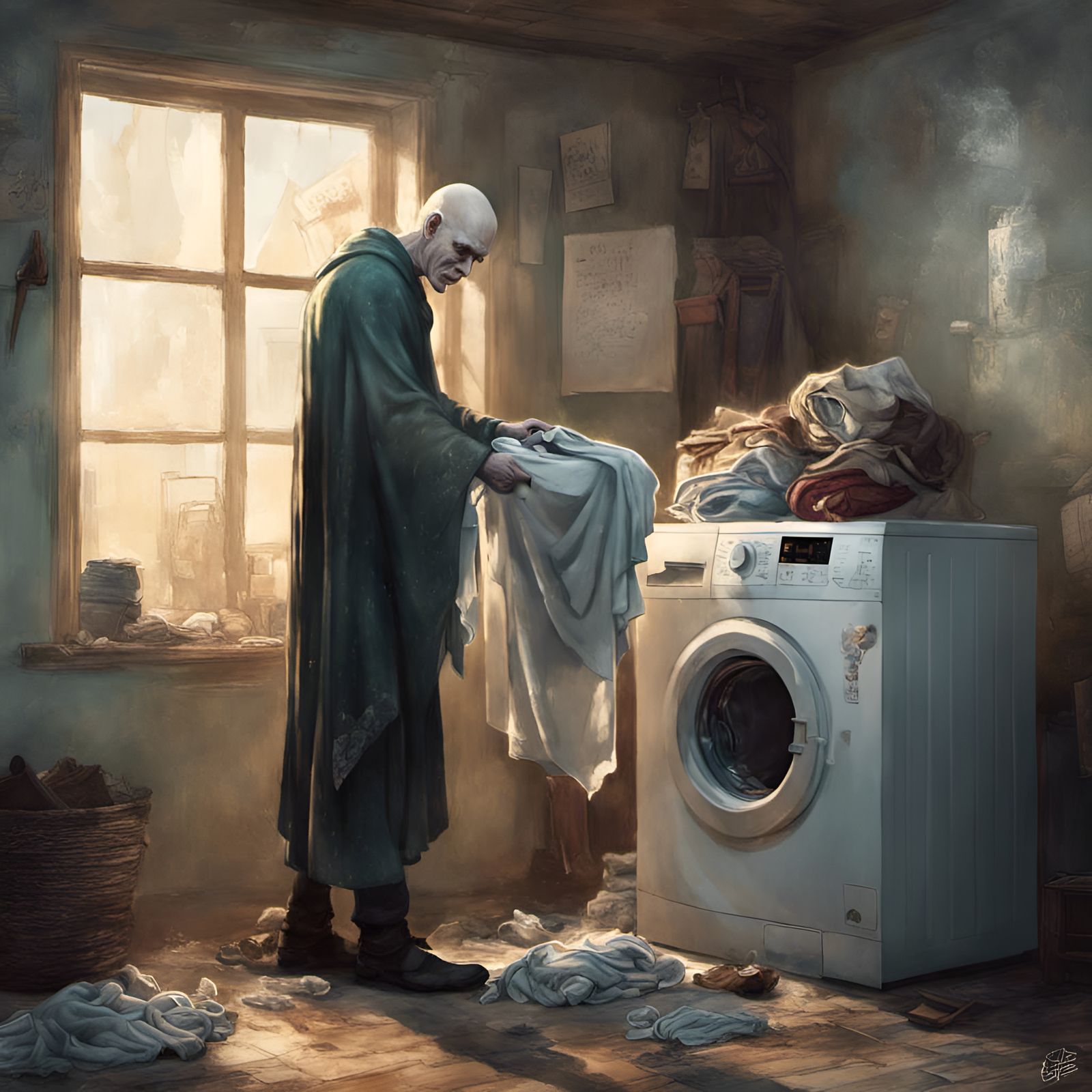 Voldemort Does Laundry: Digital Illustration