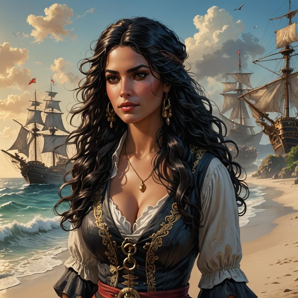 Stunning Pirate Woman Portrait on a Beach