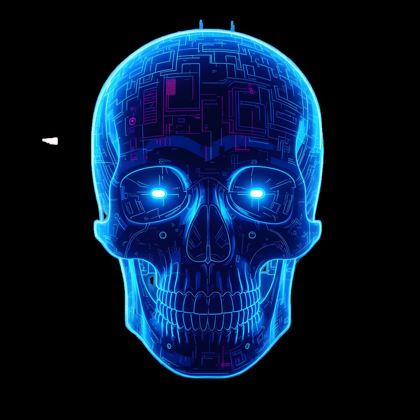 Neon Cyberpunk Skull with Glowing Wires and Glitch Effects