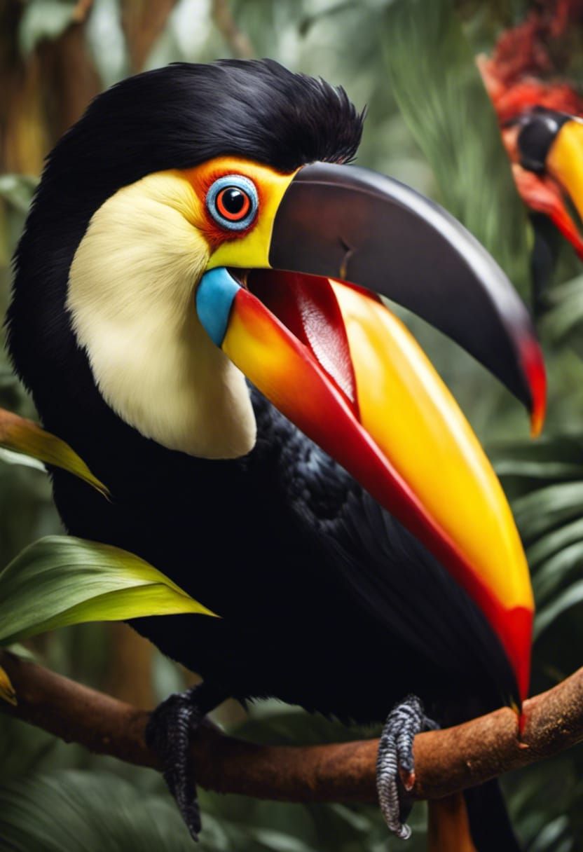 Vibrant Toucan Portrait in Rainforest Setting
