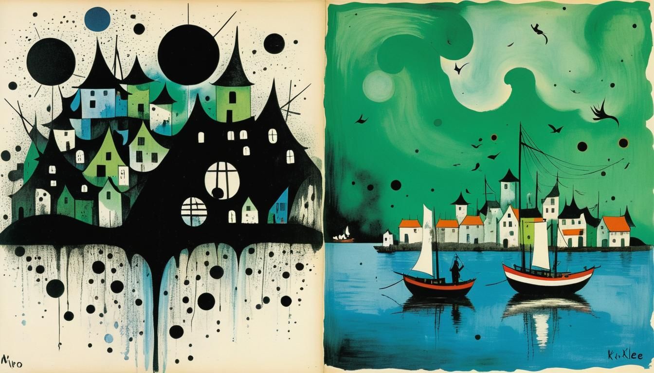 Surreal Japanese Village Inkblot in Magic Realism Style