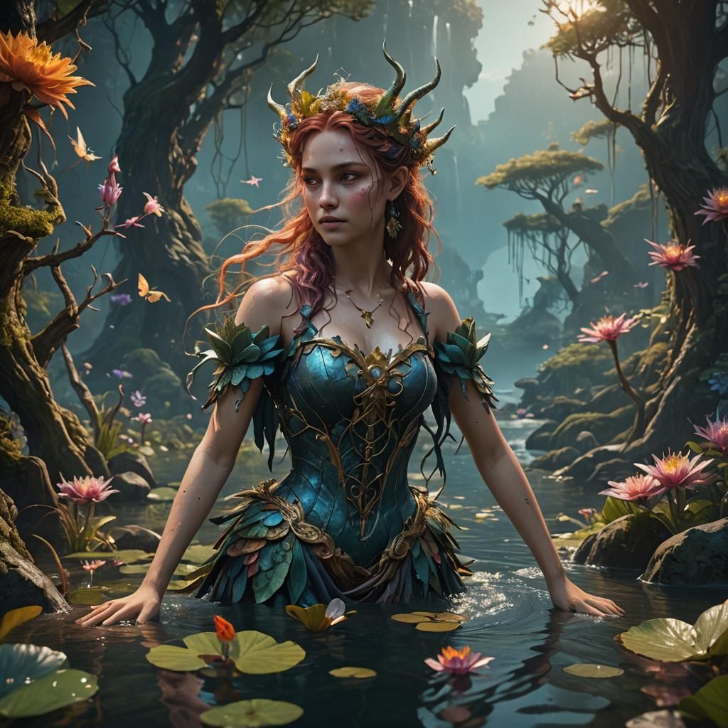 Enchanting Nymphs in a Mystical Lake Setting