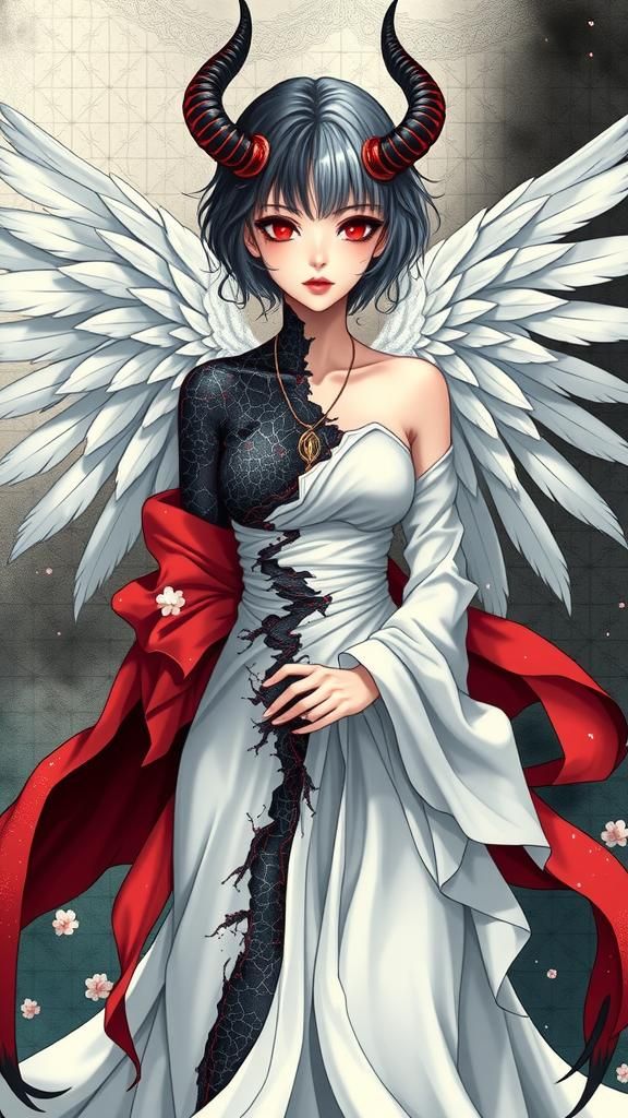 Anime Angel and Demon Woman in Duality