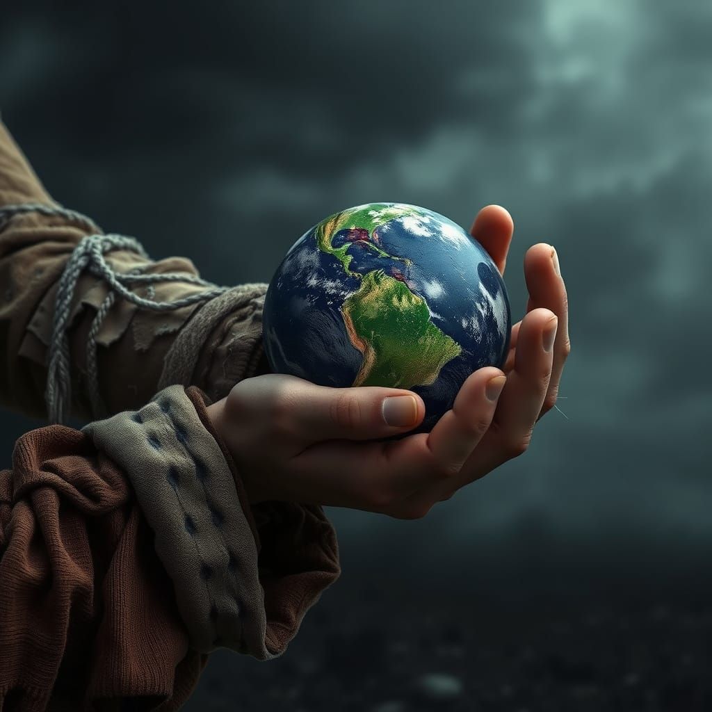 Female Hand Holds Earth in Surreal Photorealistic Style