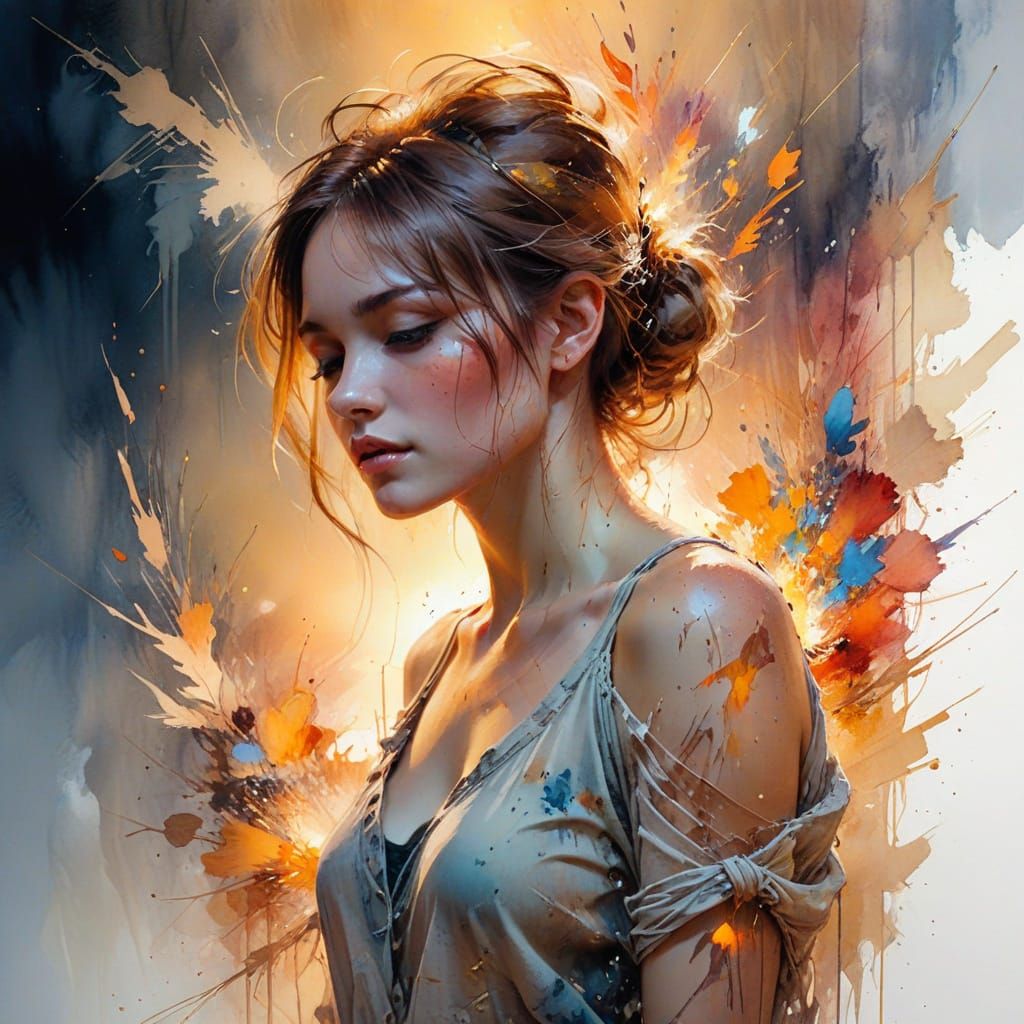 Sunset Scene with Shimmering Light in Watercolour Style