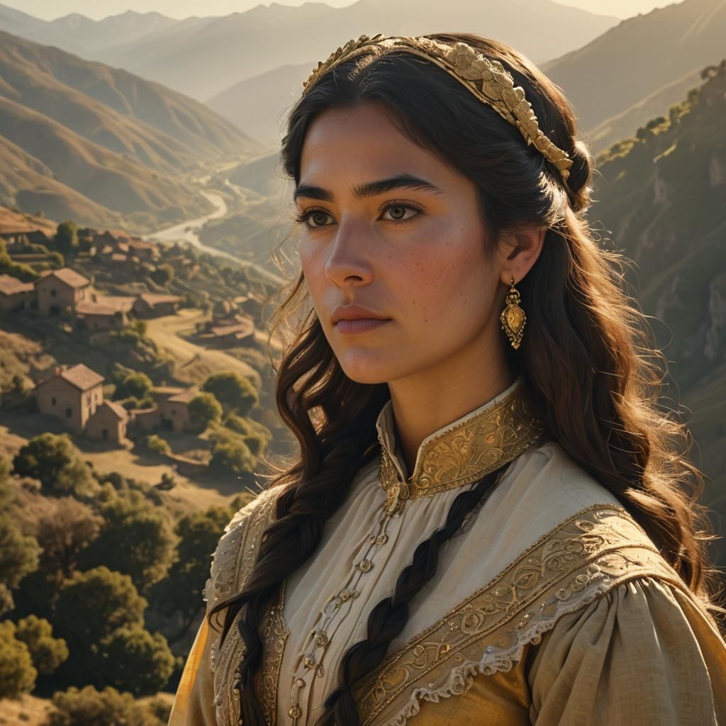 Chilean Woman in Valdivian Landscape, Baroque Style