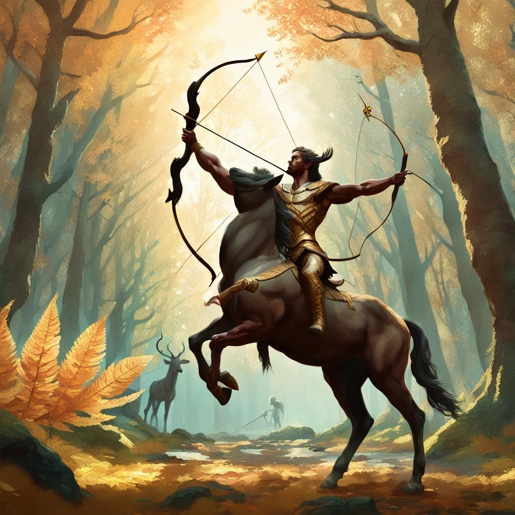 centaur with a bow trying to shoot a human