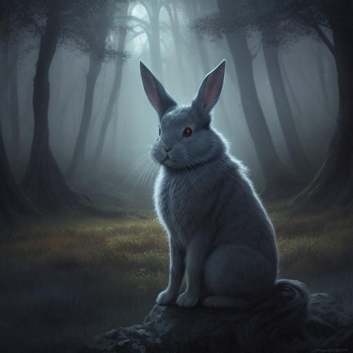 Celtic Rabbit in Misty Forest Landscape