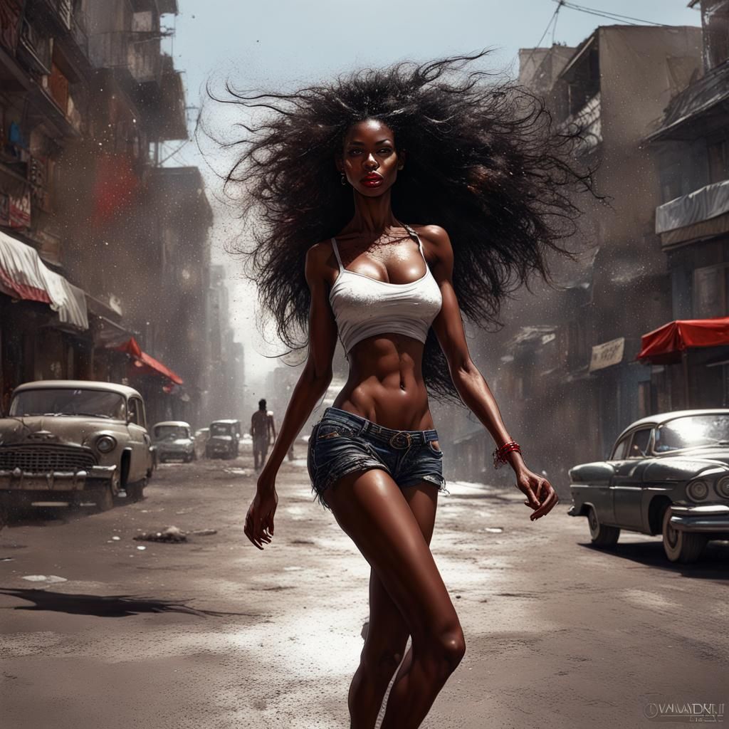 Beautiful Cuban Woman Portrait in Splash Art Style