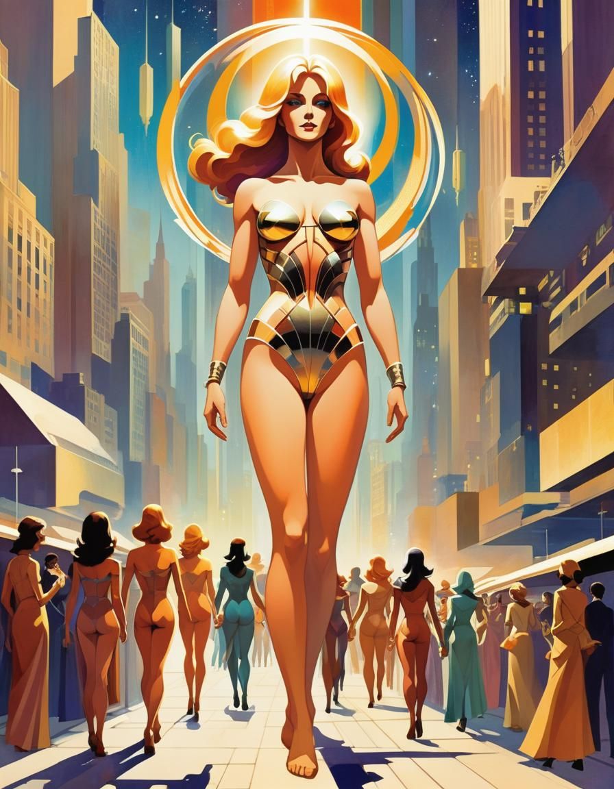 Venus Shines Over City: 1970s Sci-Fi Illustration