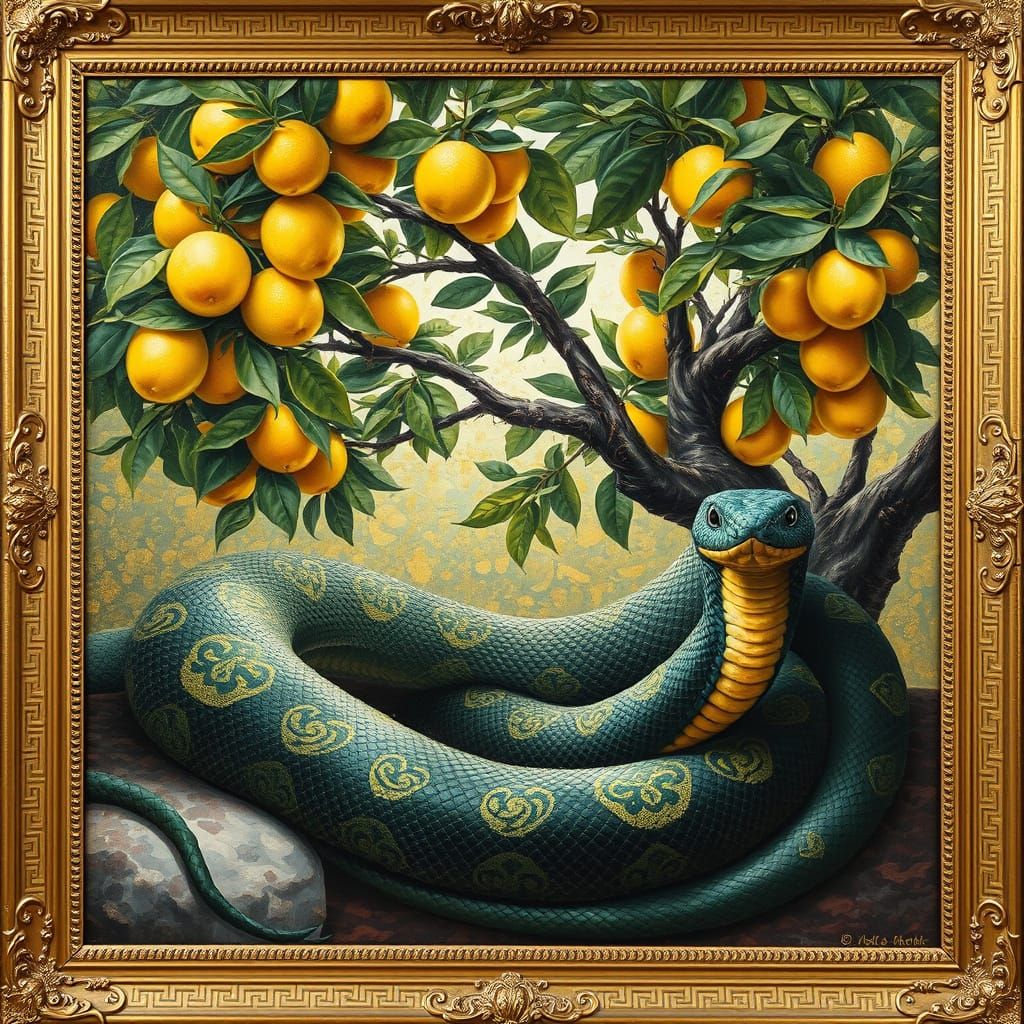 Dark Green Adder Snake in Opulent Oil Painting