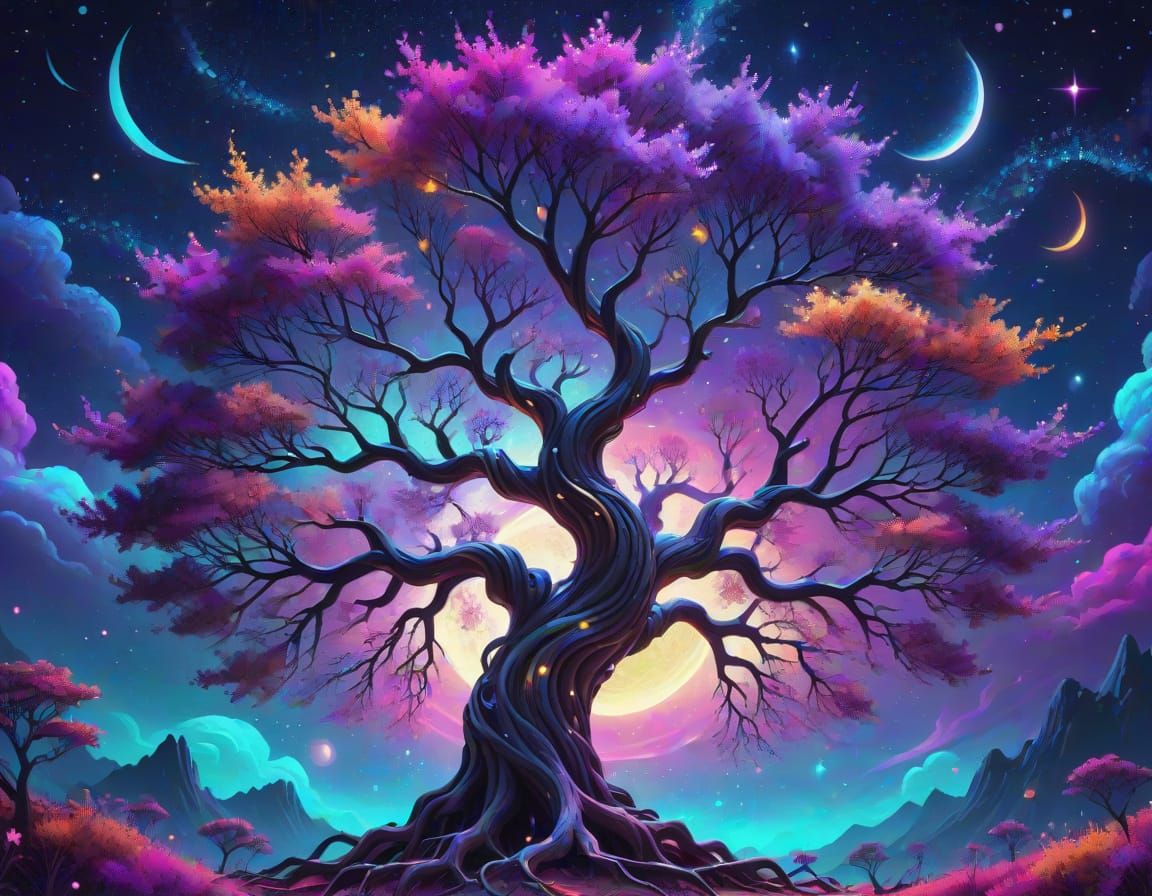 Astral Retro Tree in Dreamlike Digital Art