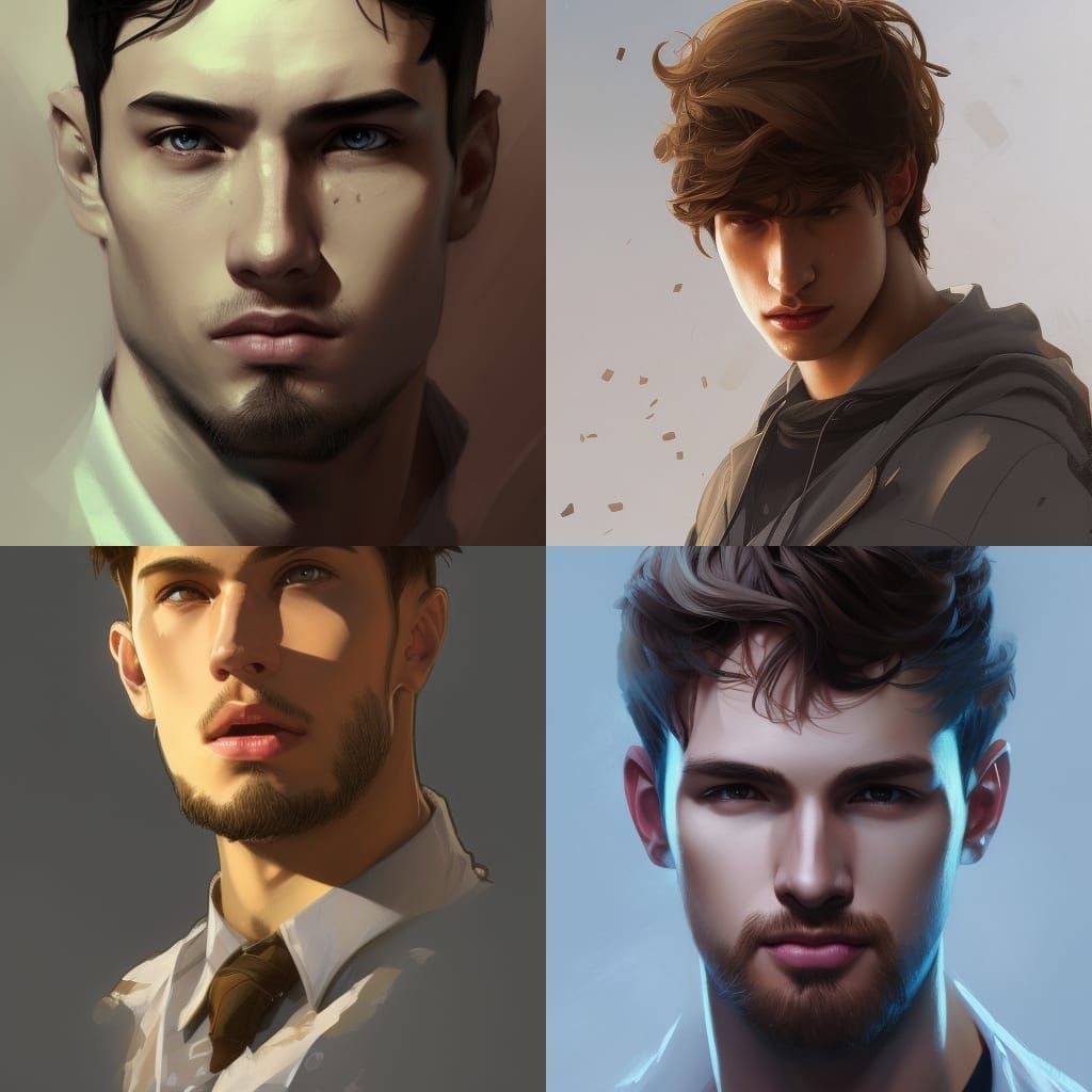 Handsome College Student Portrait in Art Nouveau Style