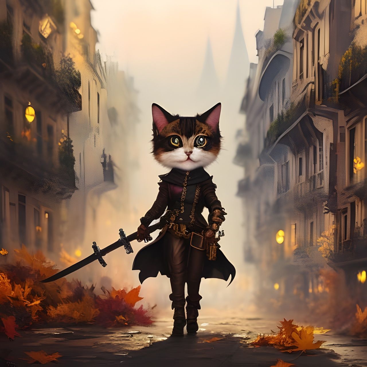 Steampunk Chibi Cat-Woman in Paris