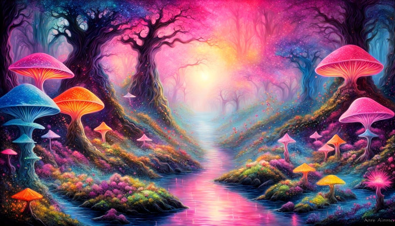 Sparkling Fairy Valley Painting with Neon Glow