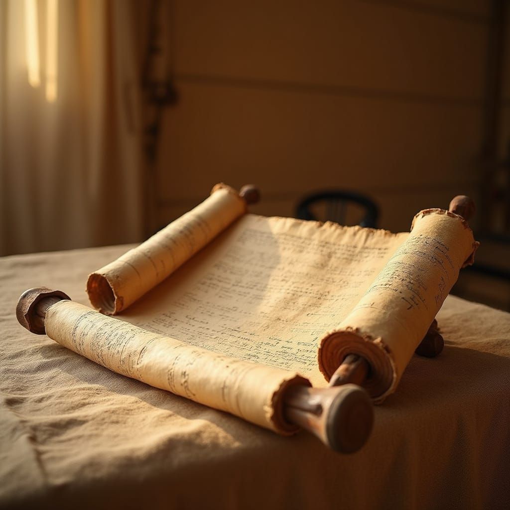 Ancient Papyrus Scroll in a Desert Tent