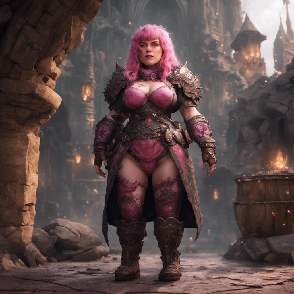 Pink-Haired Dwarf Dark Knight in Detailed Matte Painting