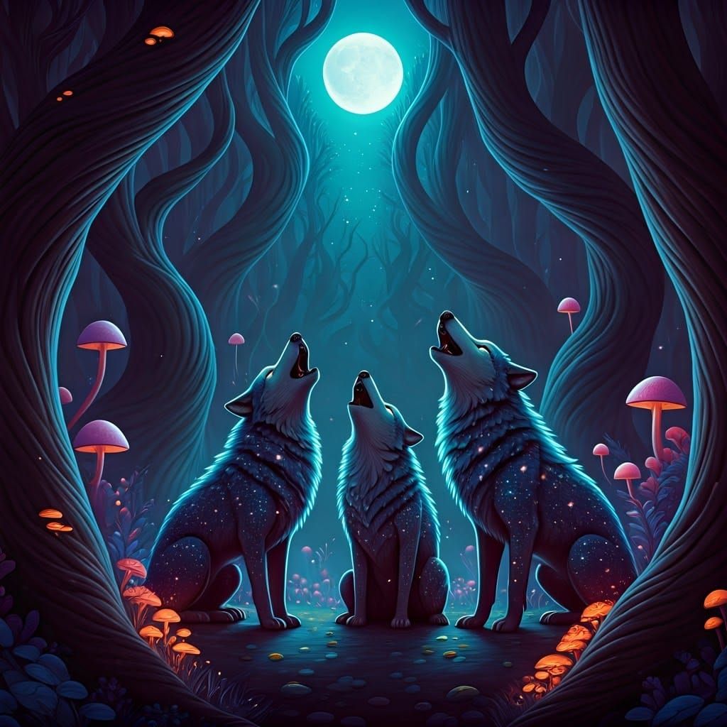 Wolves Singing Under the Moonlit Sky