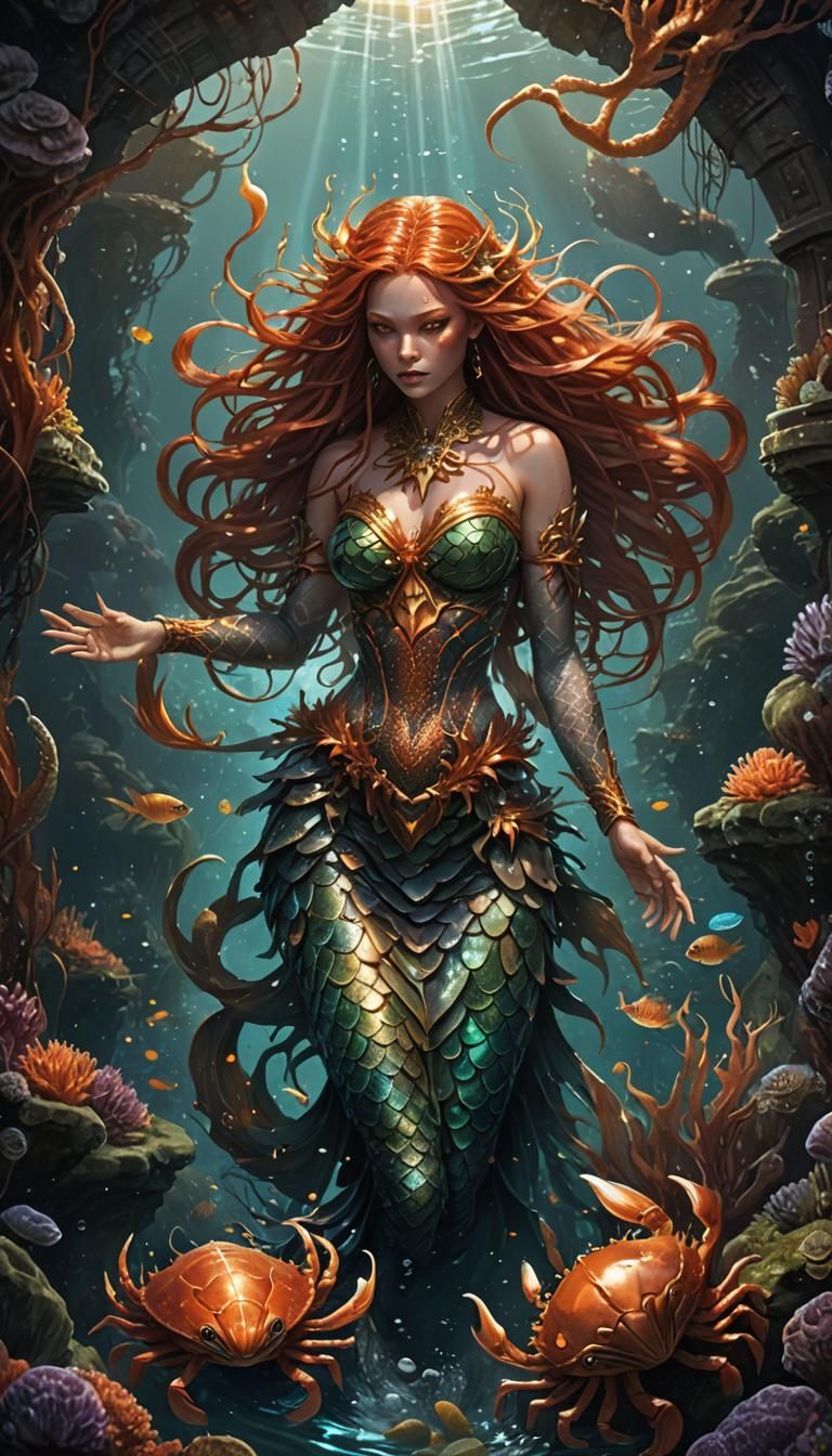 Crab Claw Mermaid in Dark Fantasy Style