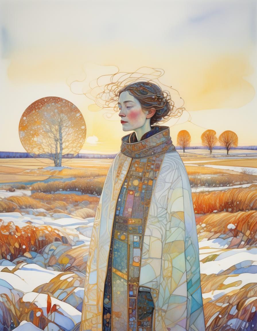 Golden Hour on the Winter Prairies: Art Nouveau Sparkle