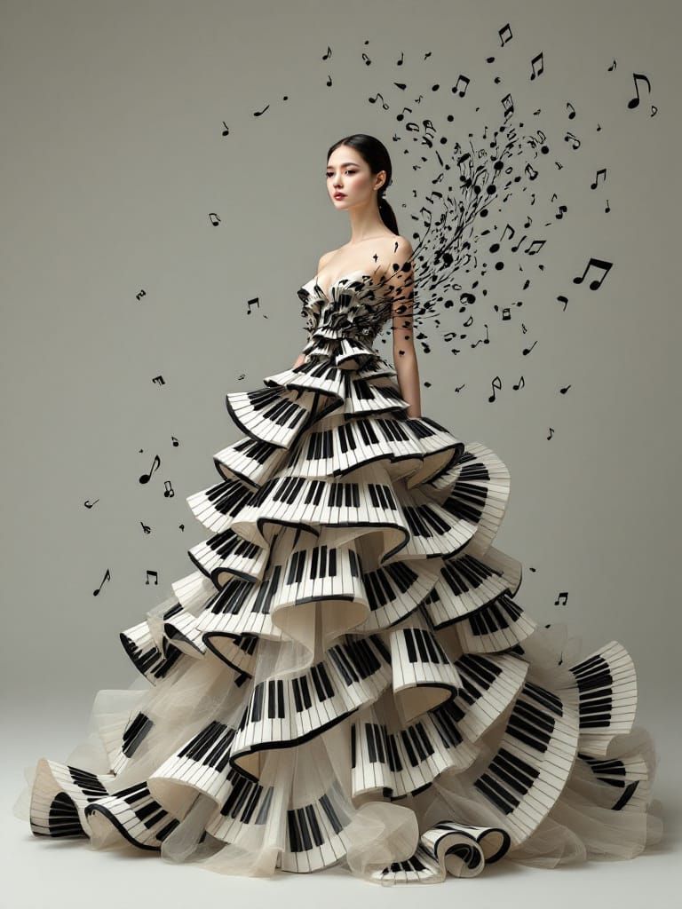 Avant-Garde Gown Inspired by Music and Piano Keys