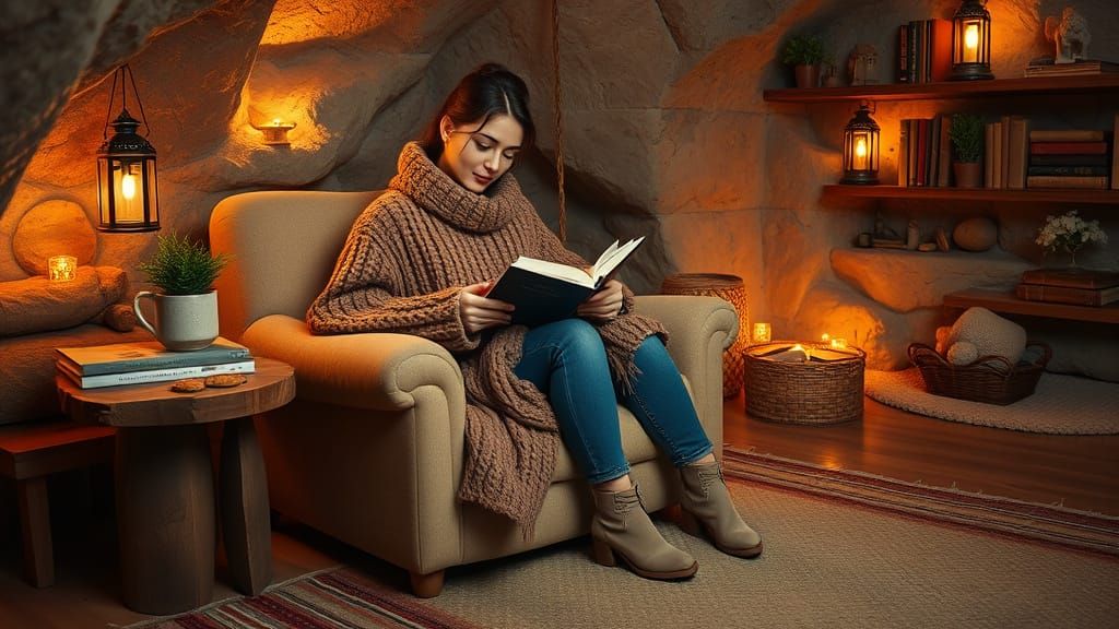 Cozy Cave Home with Warm Ambiance and Whimsical Touches