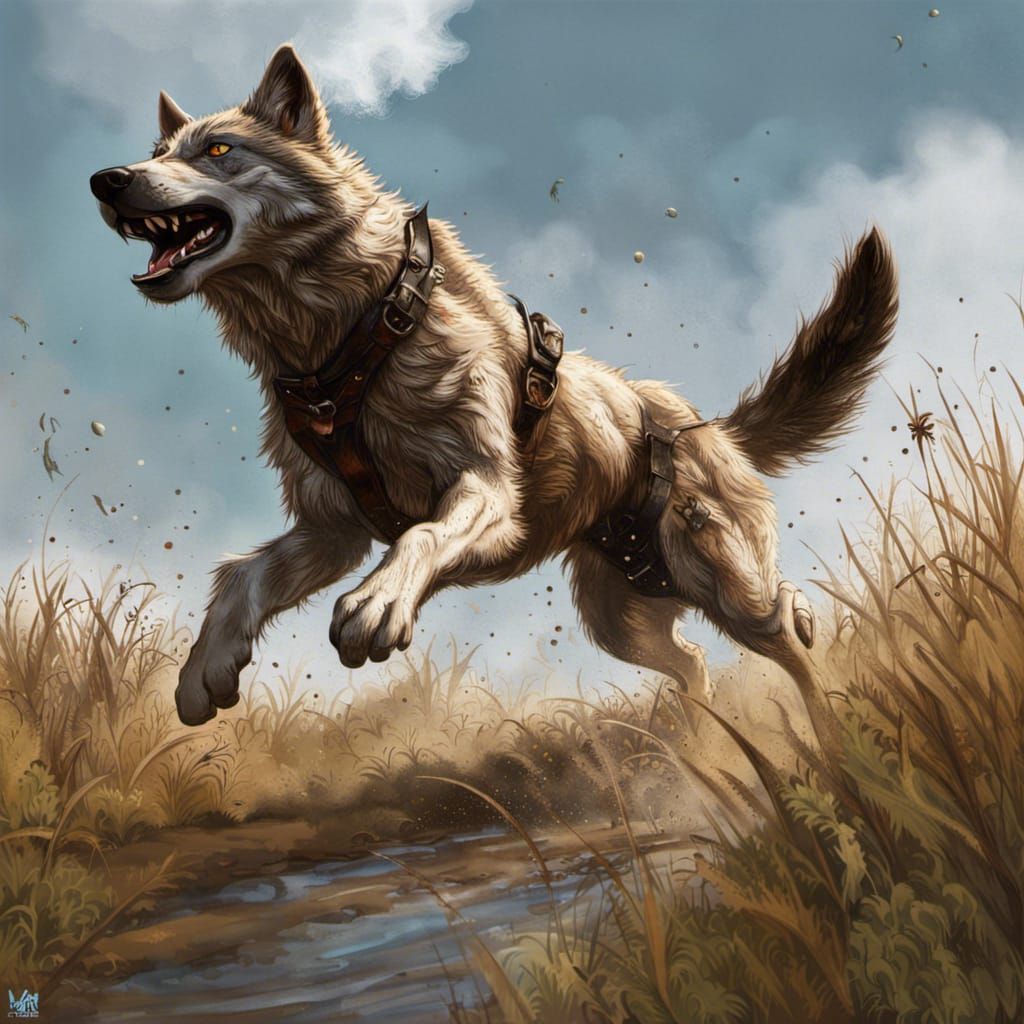 Dire Wolves Playfully Jumping in Tall Grass