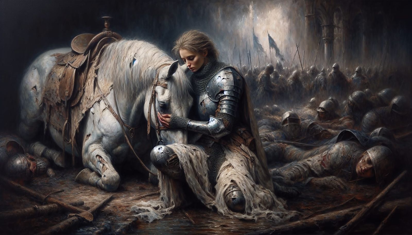 Grief on the Battlefield: Tenebrism Oil Painting