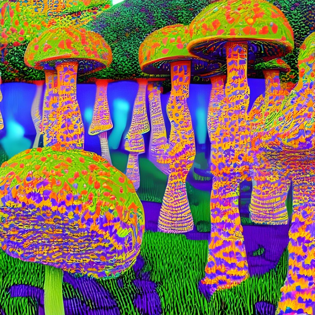 Psychedelic Mushrooms in Pointillism Style