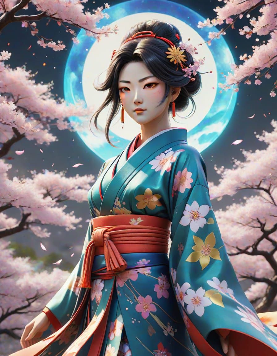 Amaterasu Goddess in Iridescent Cherry Blossom Vortex