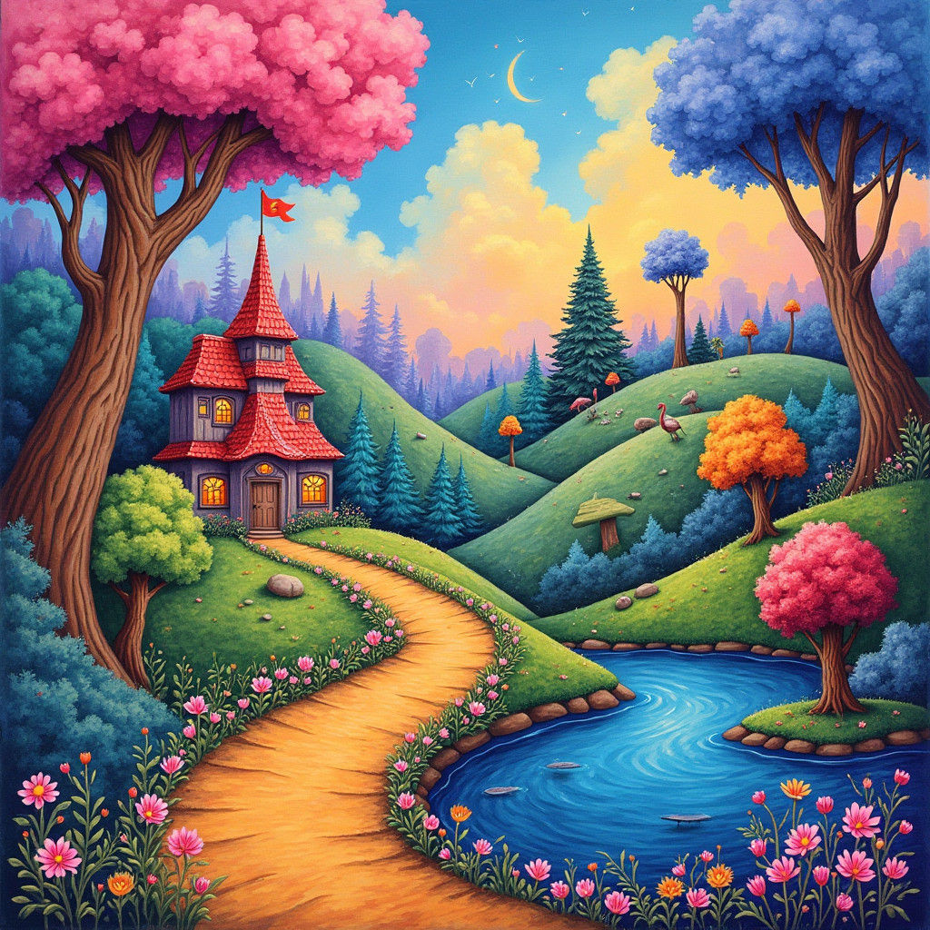 Vibrant Candyland Wonderland in Gouache Style