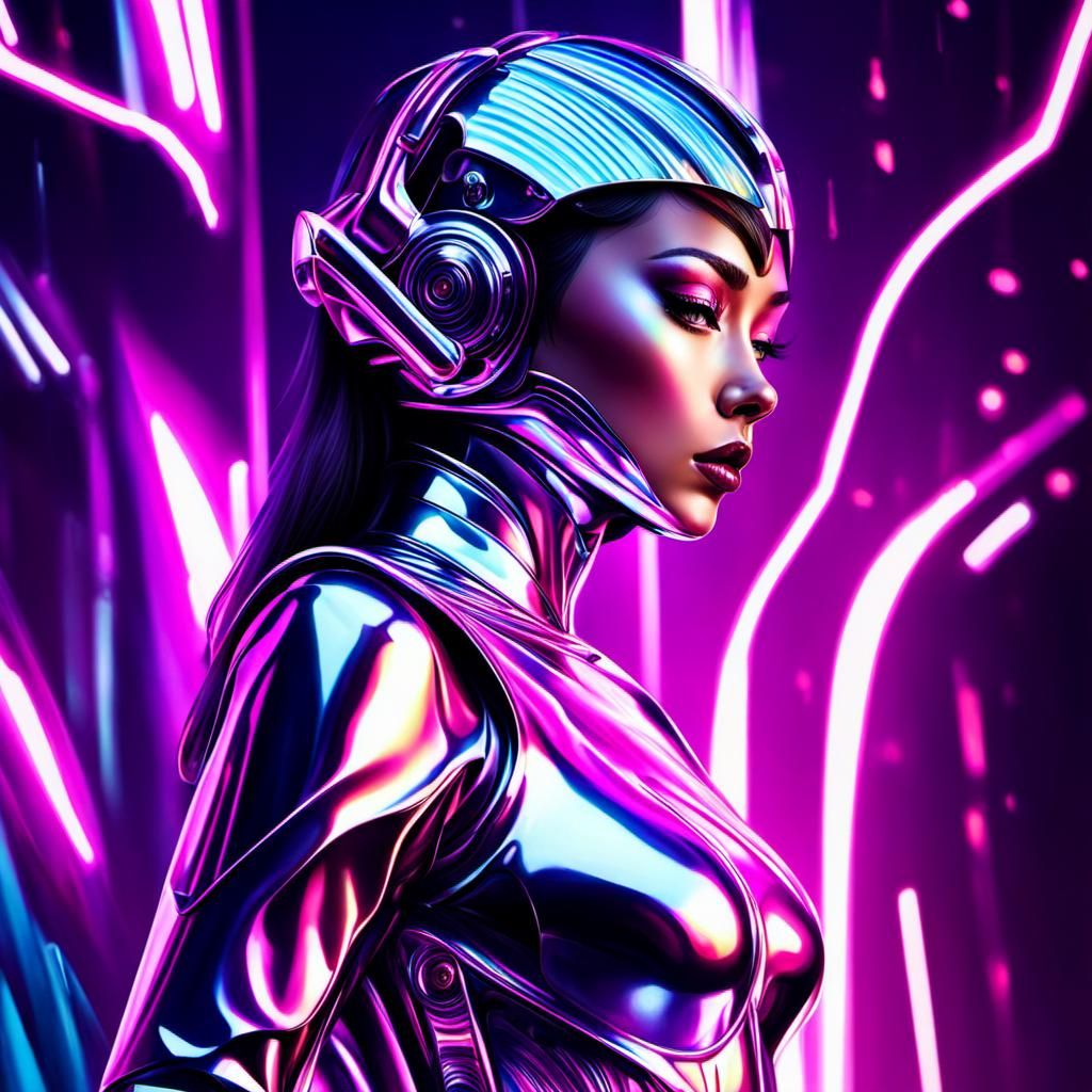 Futuristic Pink Cyborg Woman in Sorayama Style