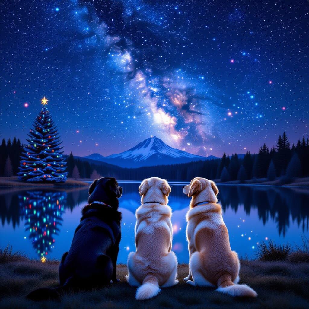 Labradors Gaze at Starry Night Sky