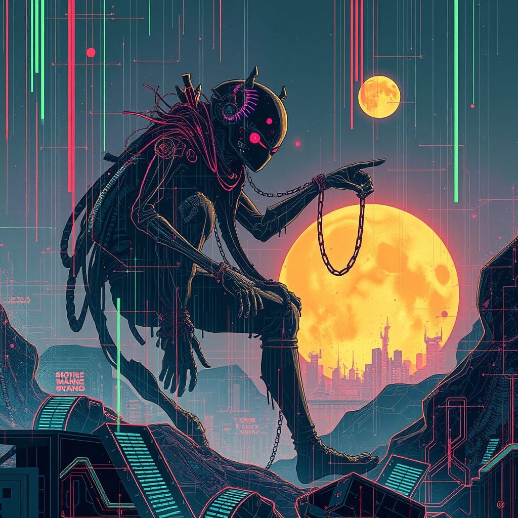 Biopunk Cyberpunk Aesthetic with Glitchcore Influences