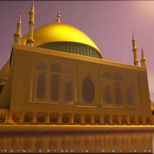 Hyperrealistic Golden Mosque in Detailed Matte Painting
