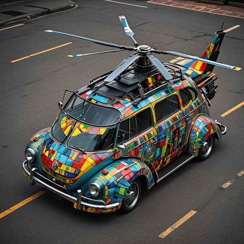 Volkswagen Car with Helicopter Blades in HDR