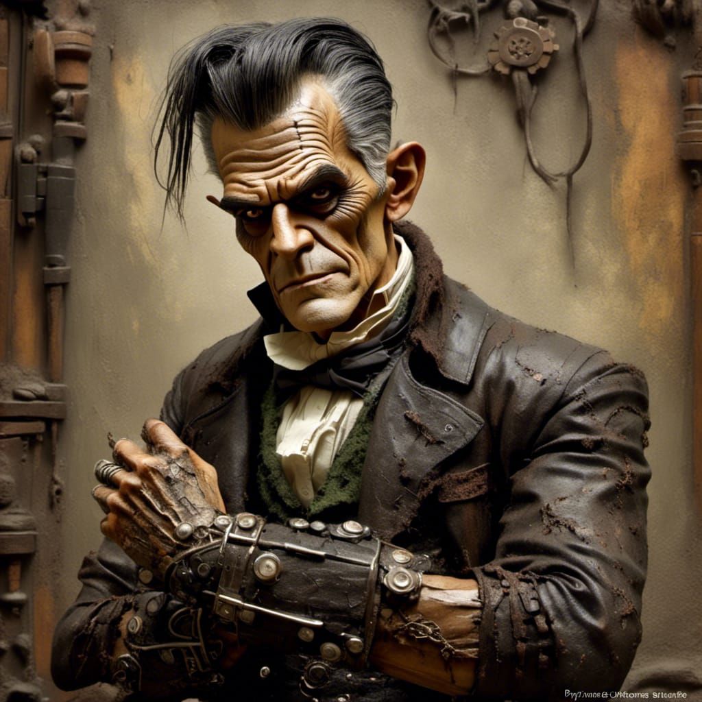 Steampunk Frankenstein Monster in Impasto Style