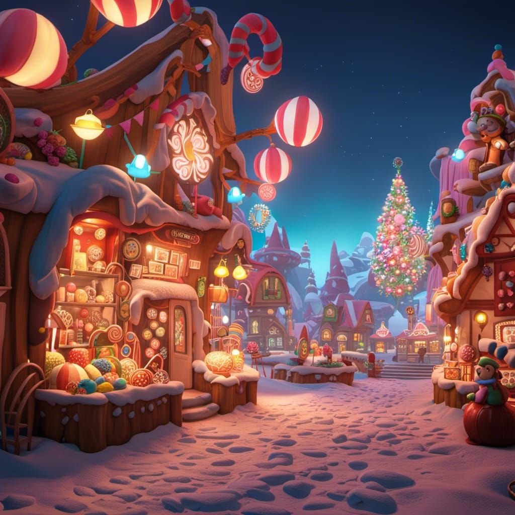 Candyland Shop with Gingerbread Men in Whimsical Land