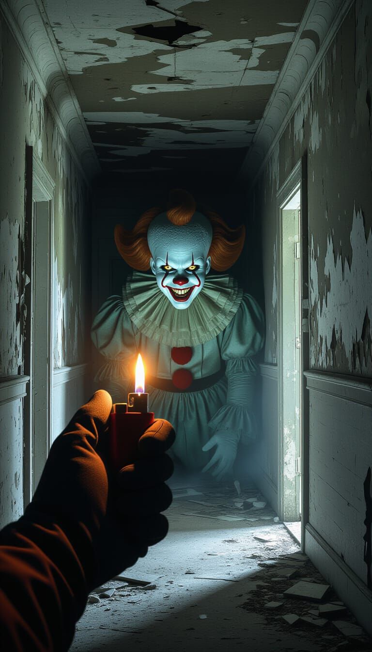 Eerie Liminal Space Lit by Lighter