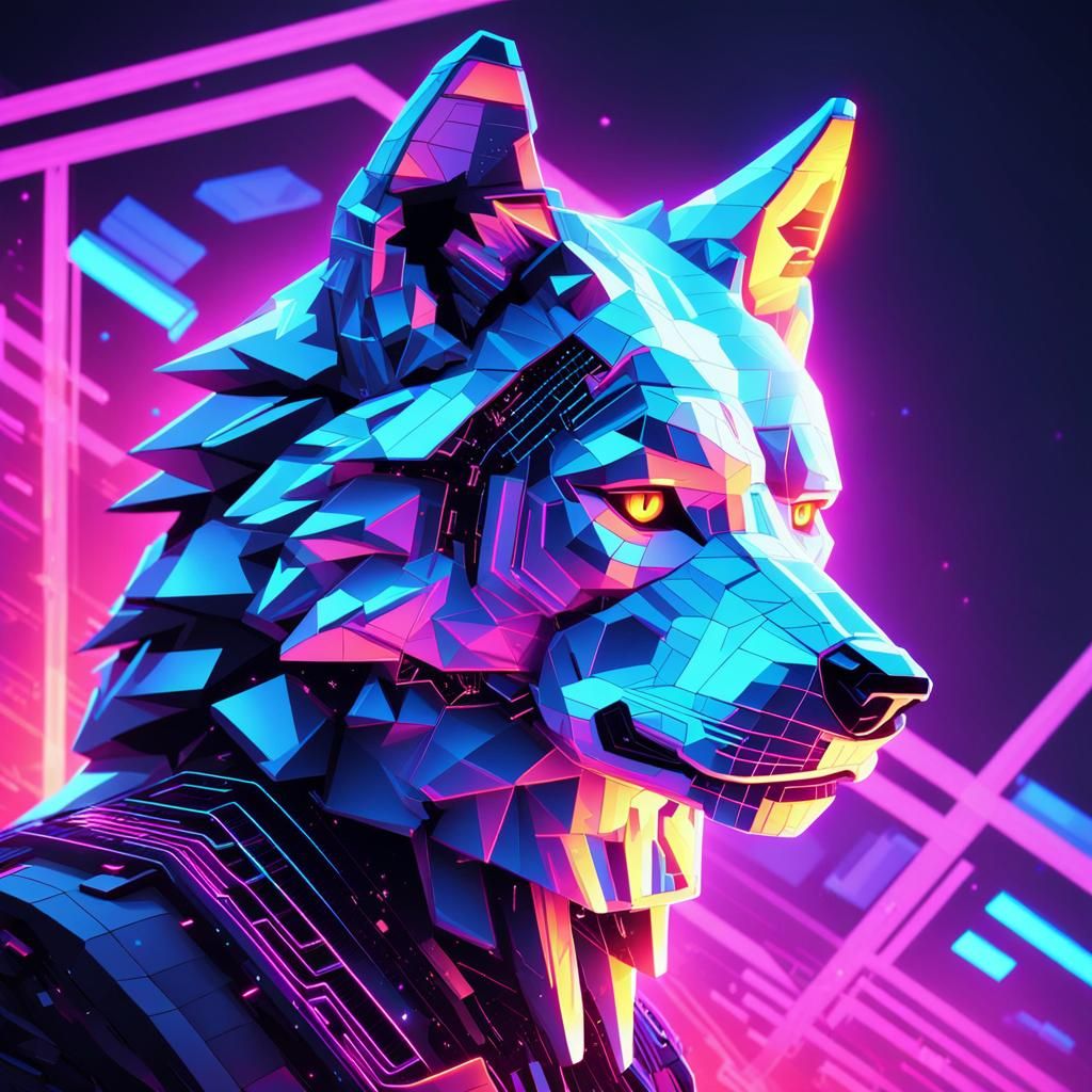 Synthwave Pixelated Wolf with Neon Lights