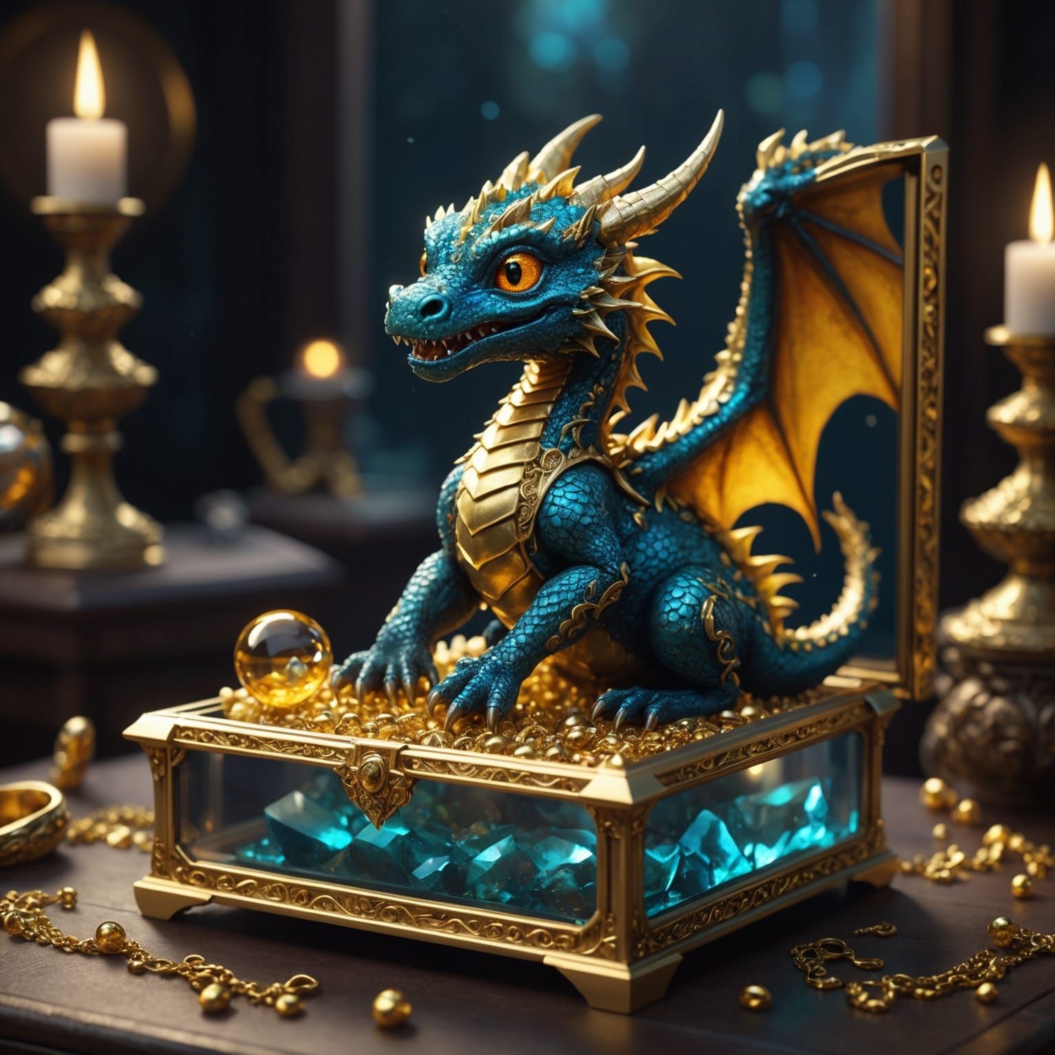 Baby Dragon's Golden Treasure: Fantasy Concept Art
