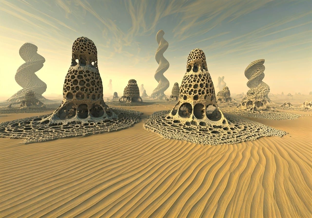 Surreal Desert Landscape in a Cyberpunk Aesthetic