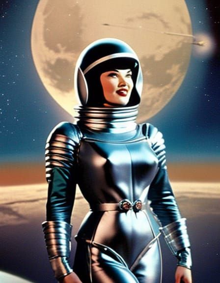 Betty Page in Retro Sci-Fi Spacesuit on Moon