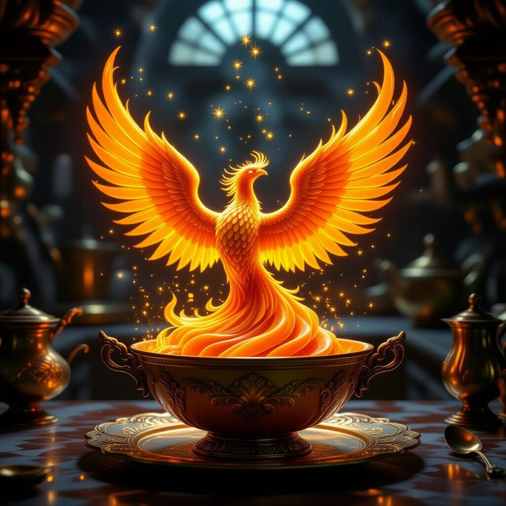 Fiery Phoenix Dessert of Molten Sugar in Magical Kitchen