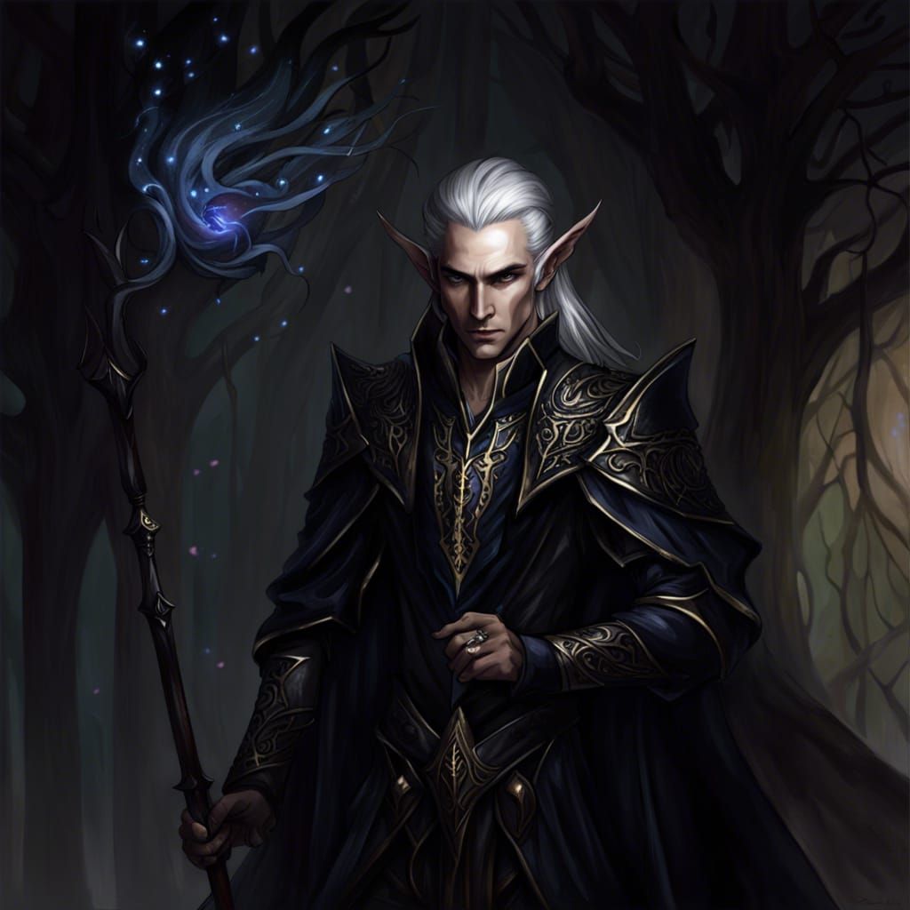 Elegant Dark Elf Noble in Dark Fantasy Style