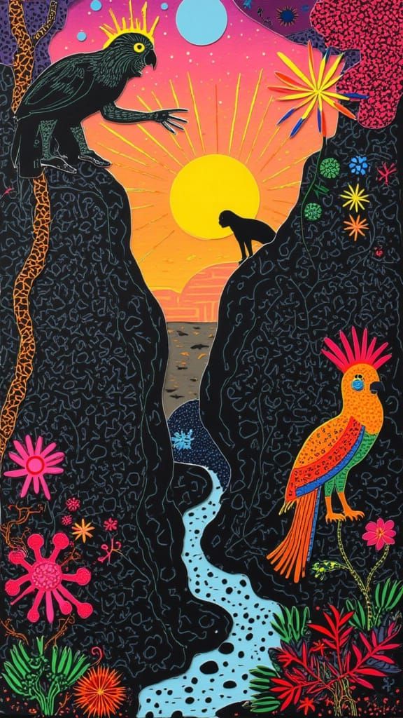 Surreal Cockatoo with Exotic Flora and Fauna