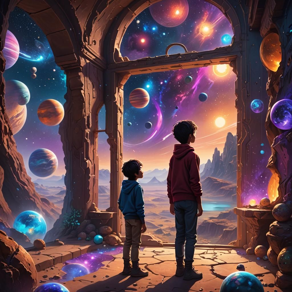 Cosmic Window: Child in Lavish Cave House