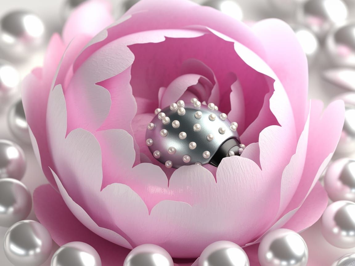 Ethereal Ladybug Adorns Delicate Peony