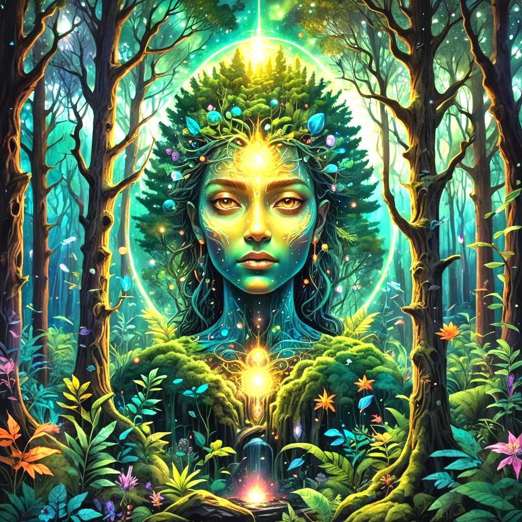 Sacred Forest: Holographic Astral Cosmic Illustration